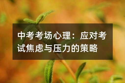 中考考場心理:應(yīng)對考試焦慮與壓力的策略