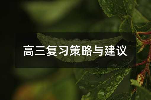 高三復習策略與建議